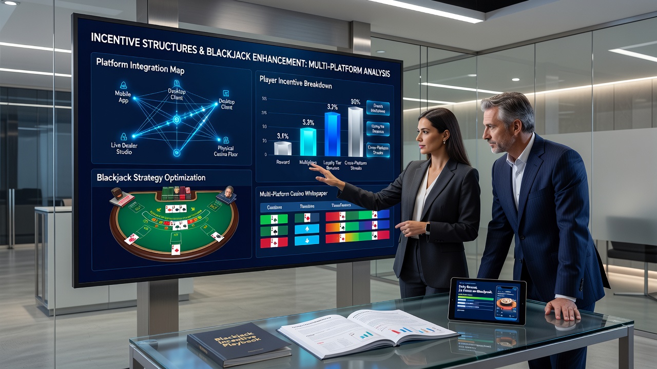 Illustration von vernetzten Casino-Plattformen mit Fokus auf Blackjack und Belohnungsketten