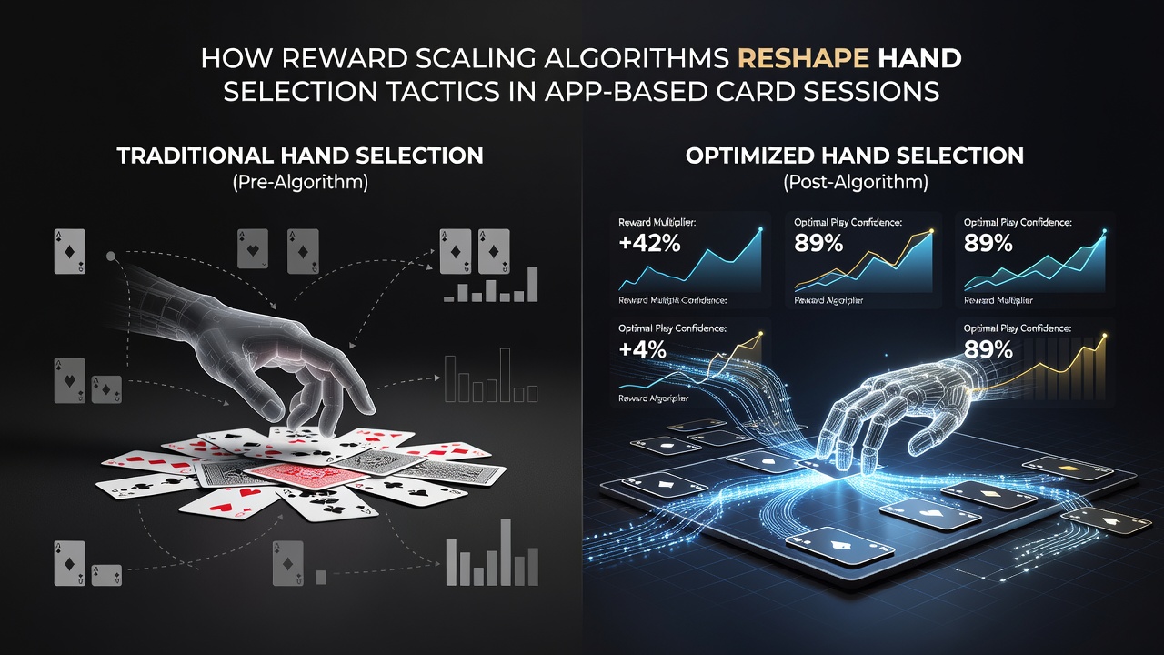 Analyse-Dashboard einer Kartenspiel-App mit skalierenden Belohnungskurven und Handstatistiken für verschiedene Spielertypen