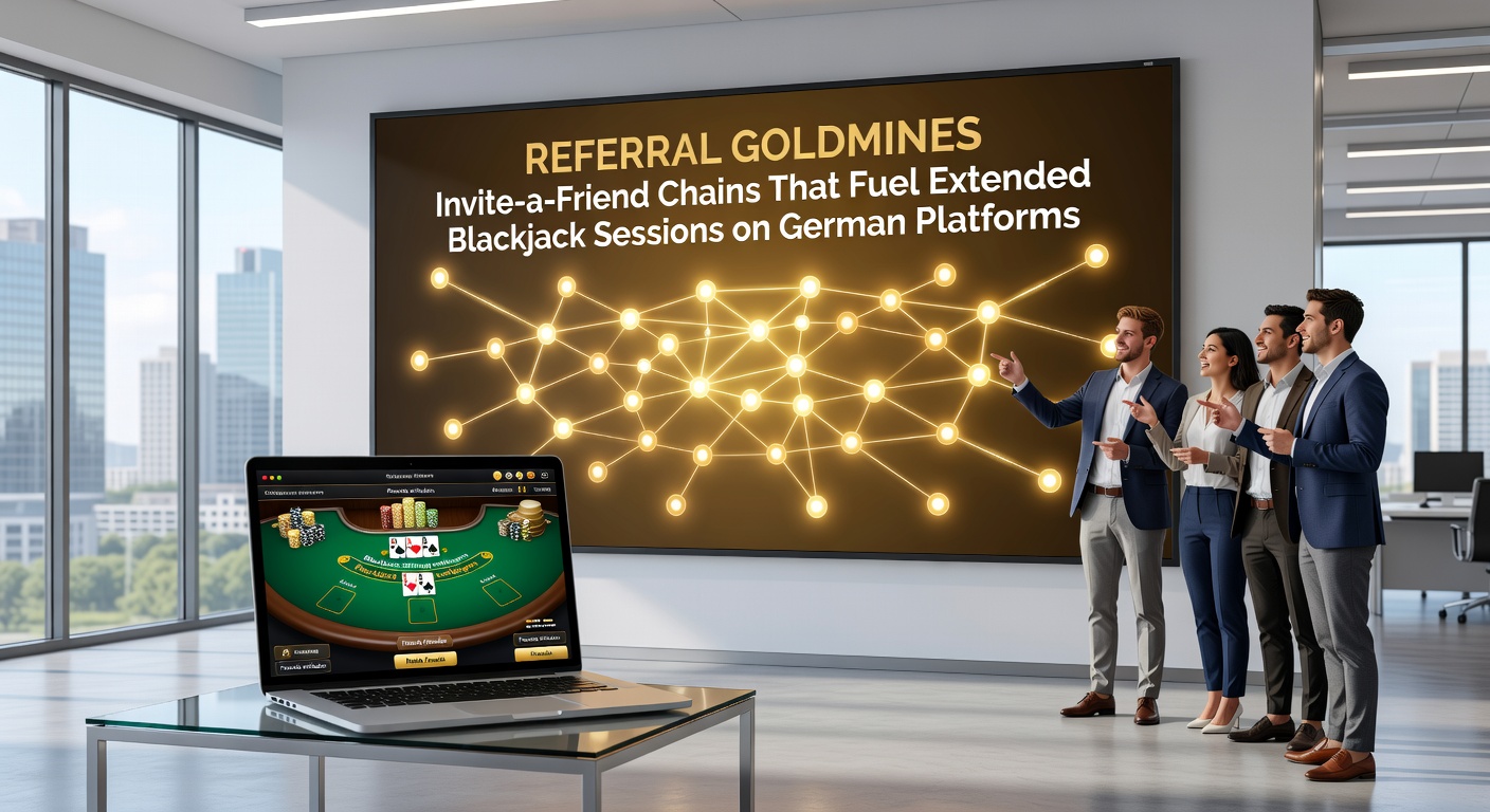 Screenshot einer Referral-Kette auf einer deutschen Blackjack-Plattform mit Bonus-Tracking und Freundes-Einladungsoberfläche