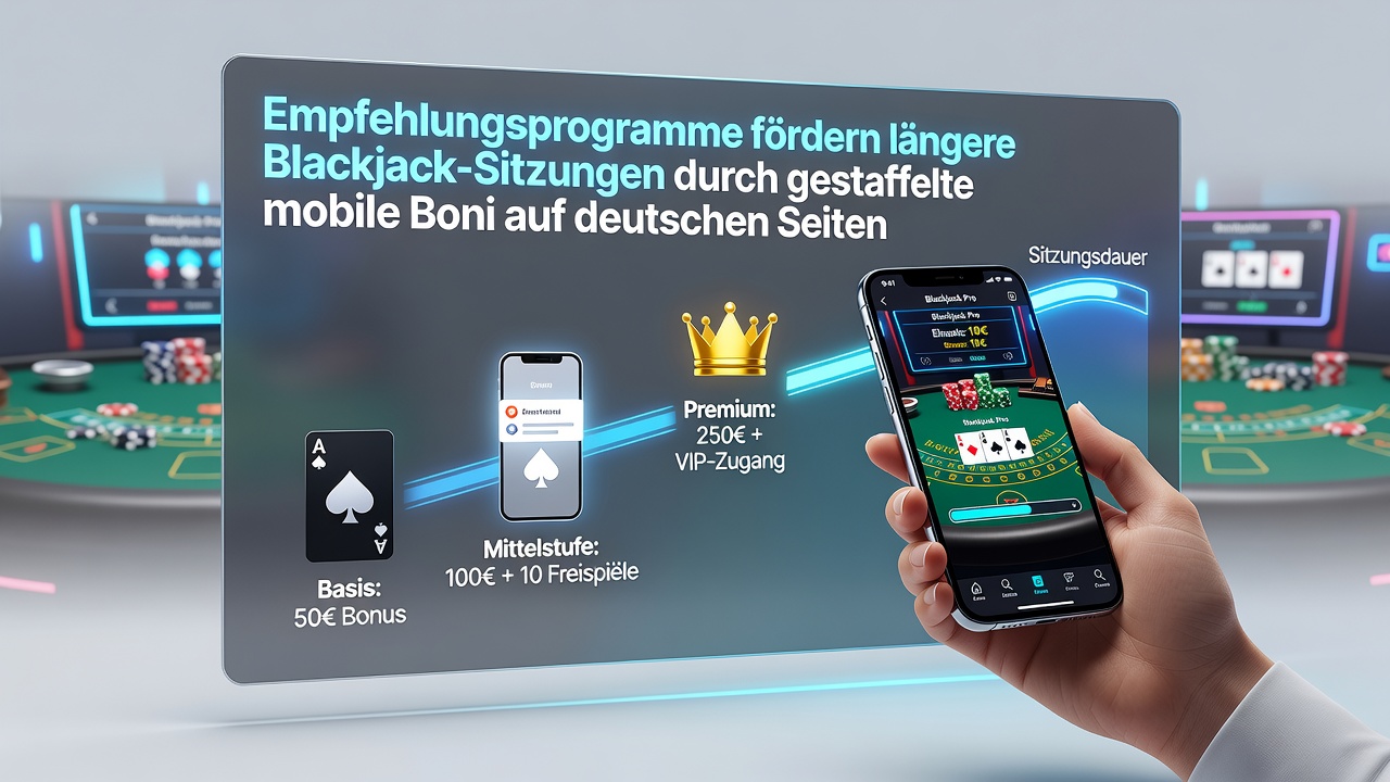 Darstellung gestaffelter mobiler Boni und Referral-Effekte bei Blackjack auf deutschen Plattformen