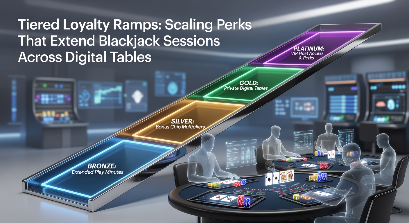 Grafik einer gestuften Loyalty-Leiter mit Blackjack-Tischen und aufsteigenden Perks wie Boni und Cashback